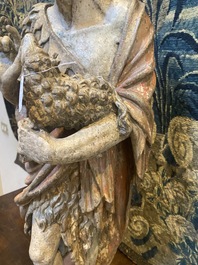 Saint Jean-Baptiste en ch&ecirc;ne sculpt&eacute; et polychrom&eacute;, d&eacute;but du 17&egrave;me