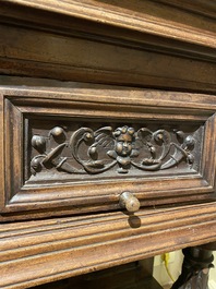 A walnut 'credence' case with portrait medallions, probably France, late 17th C. with later elements