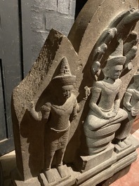 Een groot stenen Khmer-stijl reli&euml;f, Cambodja