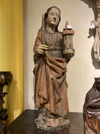 Een gepolychromeerde houten figuur van Sint-Barbara, Duitsland, 16e eeuw
