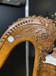 A carved wooden pedal harp, probably France, 19th C.