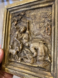 A partly gilt Mechelen alabaster relief depicting Tobias and the angel, studio Tobias Tissenaeken, ca. 1600