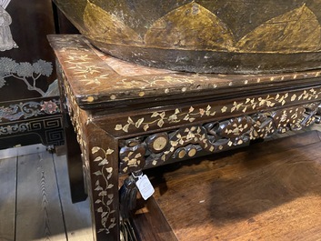 A Chinese marble top and mother-of-pearl inlay side table, 19th C.