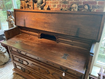 A walnut three-drawer secretary, 18th C.