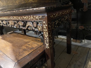 A Chinese marble top and mother-of-pearl inlay side table, 19th C.