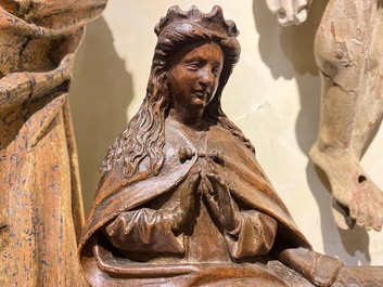 Couronnement de la Vierge en noyer sculpt&eacute;, &eacute;l&eacute;ment de retable, Pays-Bas m&eacute;ridionaux, vers 1480