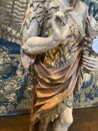 A large polychrome oak figure of John the Baptist, early 17th C.