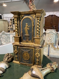 A two-part gilt and polychrome wooden tabernacle, 18th C.