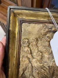 A partly gilt Mechelen alabaster relief depicting the raising of Lazarus, studio Nicolaes Daems, first half 17th C.