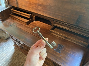 A walnut three-drawer secretary, 18th C.