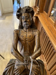 An oak figure of the Pensive Christ, probably Flanders, 16th C.