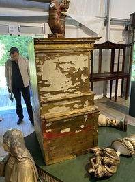 A two-part gilt and polychrome wooden tabernacle, 18th C.