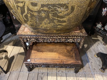 A Chinese marble top and mother-of-pearl inlay side table, 19th C.