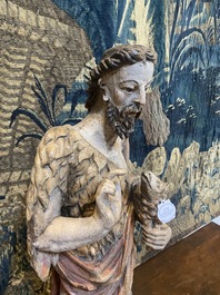 Saint Jean-Baptiste en ch&ecirc;ne sculpt&eacute; et polychrom&eacute;, d&eacute;but du 17&egrave;me