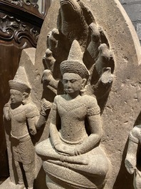 Een groot stenen Khmer-stijl reli&euml;f, Cambodja