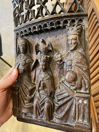 A Flemish carved oak panel depicting the crowning of the Virgin, Brabant, 1st half 16th C.