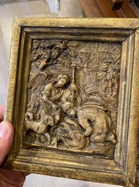 Een deels verguld reli&euml;f in Mechels albast met voorstelling van Tobias en de engel, atelier Tobias Tissenaeken, ca. 1600