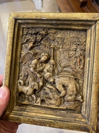 A partly gilt Mechelen alabaster relief depicting Tobias and the angel, studio Tobias Tissenaeken, ca. 1600