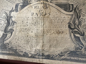 Michel Etienne Turgot (1690-1751): Plan de Paris, gravure sur papier, mont&eacute; sur ch&acirc;ssis en bois, ca. 1739