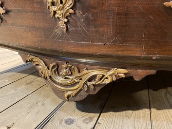 A French Louis XV-style bronze mounted chest of drawers with marble top, 19th C.