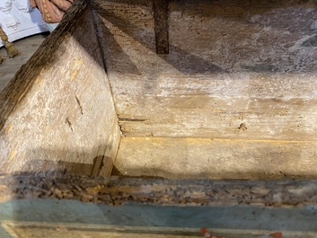An Italian polychromed armorial wooden coffer, 16/17th C.
