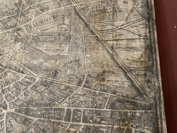 Michel Etienne Turgot (1690-1751): Plan de Paris, gravure sur papier, mont&eacute; sur ch&acirc;ssis en bois, ca. 1739