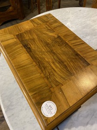 A table- or coin cabinet in burr walnut veneer, 19th C.