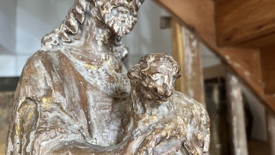 A polychromed and gilt walnut sculpture of John the Baptist holding the lamb, mid 16th C.