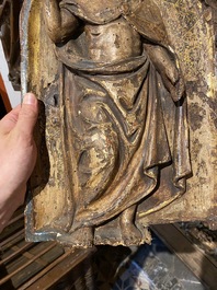 A Hispano-Flemish polychrome and gilt walnut tabernacle door figuring the 'Resurrected Christ', early 16th C.