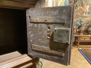 A walnut 'credence' case with portrait medallions, probably France, late 17th C. with later elements