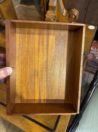 An oak wooden, burl wood veneered and ebonised wooden dressing table, 19th C.