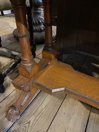 An oak wooden, burl wood veneered and ebonised wooden dressing table, 19th C.