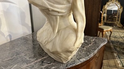 Een Italiaanse witmarmeren sculptuur van Dante Alighieri en zijn geliefde Beatrice, ca. 1900