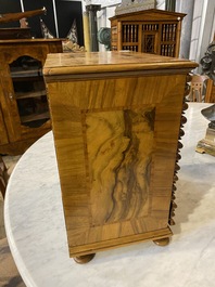 A table- or coin cabinet in burr walnut veneer, 19th C.