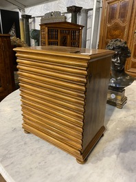 A table- or coin cabinet in burr walnut veneer, 19th C.