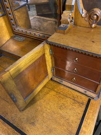 An oak wooden, burl wood veneered and ebonised wooden dressing table, 19th C.