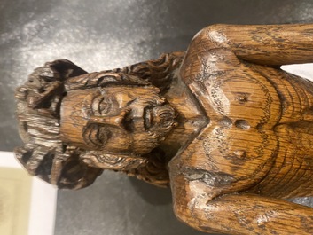 An oak figure of the Pensive Christ, probably Flanders, 16th C.