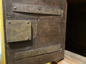 A walnut 'credence' case with portrait medallions, probably France, late 17th C. with later elements