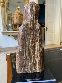 A polychrome wooden 'Sedes Sapientiae' sculpture in Romanesque style, probably Spain, probably 14/15th C.