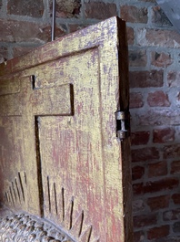 A gilt wooden tabernacle door depicting The Lamb of the Apocalypse, 17/18th C.