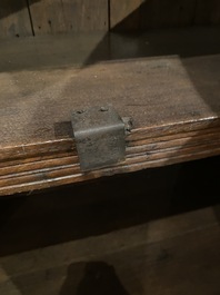 A rare German carved oak sculptural cupboard on diagonal supports with recumbent lions, Westphalia, 16th C.