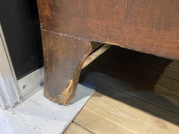 A French Louis XV-style bronze mounted chest of drawers with marble top, 19th C.