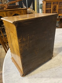 A table- or coin cabinet in burr walnut veneer, 19th C.