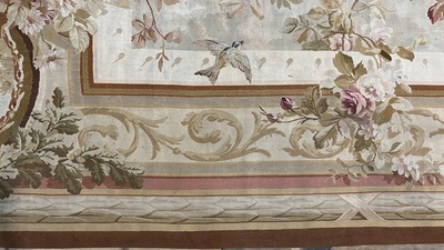 Een groot Frans Aubusson tapijt met floraal decor en landschappen, 19e eeuw