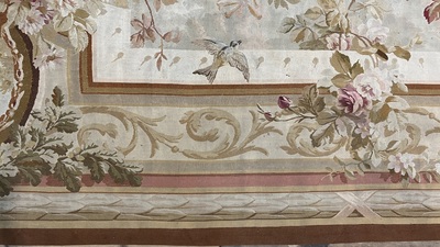 Grand tapis Aubusson &agrave; d&eacute;cor floral et de paysages, France, 19&egrave;me