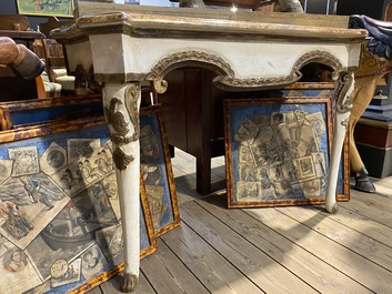 Table en bois peint avec le dessus en faux marbre, Italie, 19&egrave;me