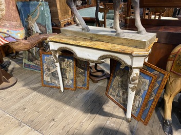 Table en bois peint avec le dessus en faux marbre, Italie, 19&egrave;me