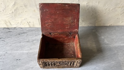 A polychrome Gothic wooden box, 15/16th C.