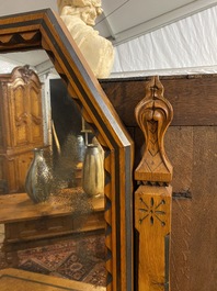 An oak wooden, burl wood veneered and ebonised wooden dressing table, 19th C.