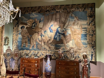 A large Flemish wall tapestry of 'The Miraculous Draft of Fishes', Oudenaarde, 16/17th C.